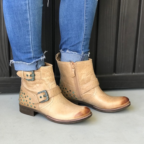 Distressed Leather Buckle Studded Combat Moto Boot - Picture 1 of 8
